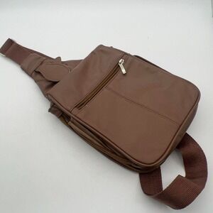 Buxton Brown Genuine Leather Sling Bag Crossbody Travel Backpack Multi-Pocket
